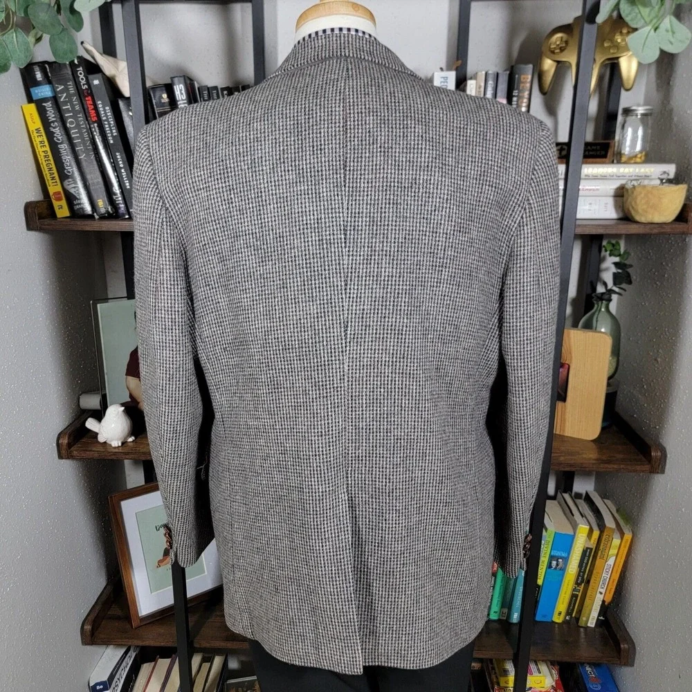 VTG Stafford Men's Tweed Blazer Jacket Two Button Gray‎ Pure Wool Size 46R